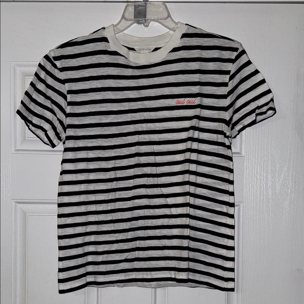 Striped Caslon Oui Oui Black and White T-Shirt
